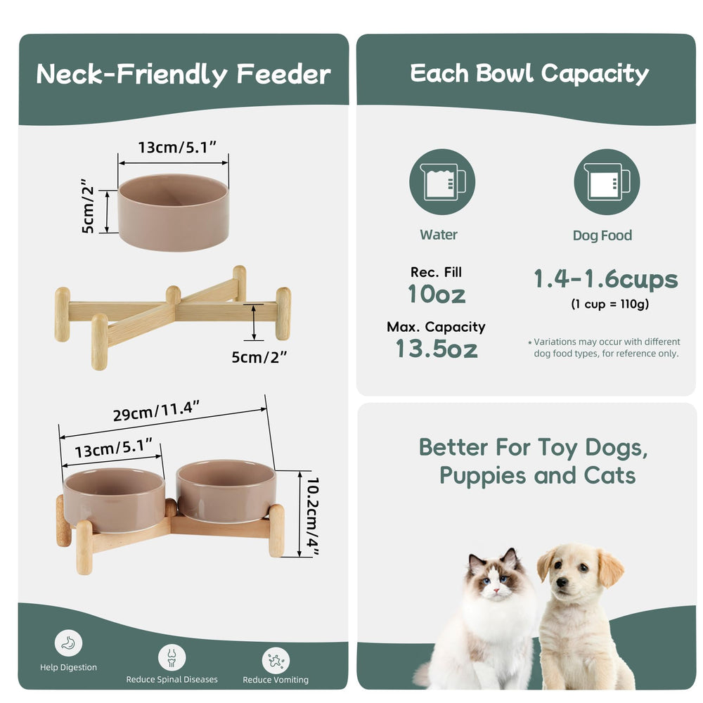 Havniva raised bowls on a wooden stand provide stable mealtime for small pets.