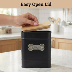 HB Design Co 12-cup capacity canister stores various dog treats neatly
