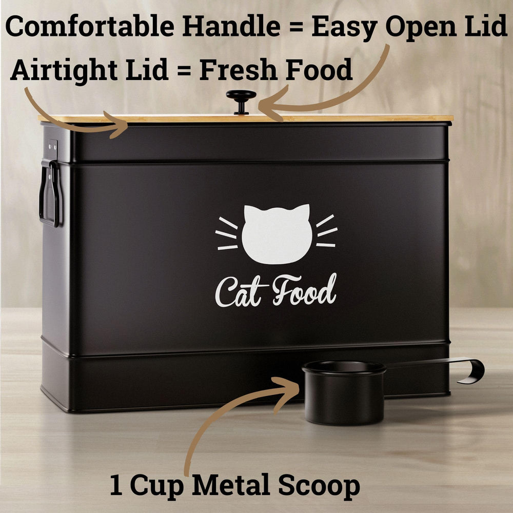 HB Design Co 15 lb cat food storage bin in sleek matte black.