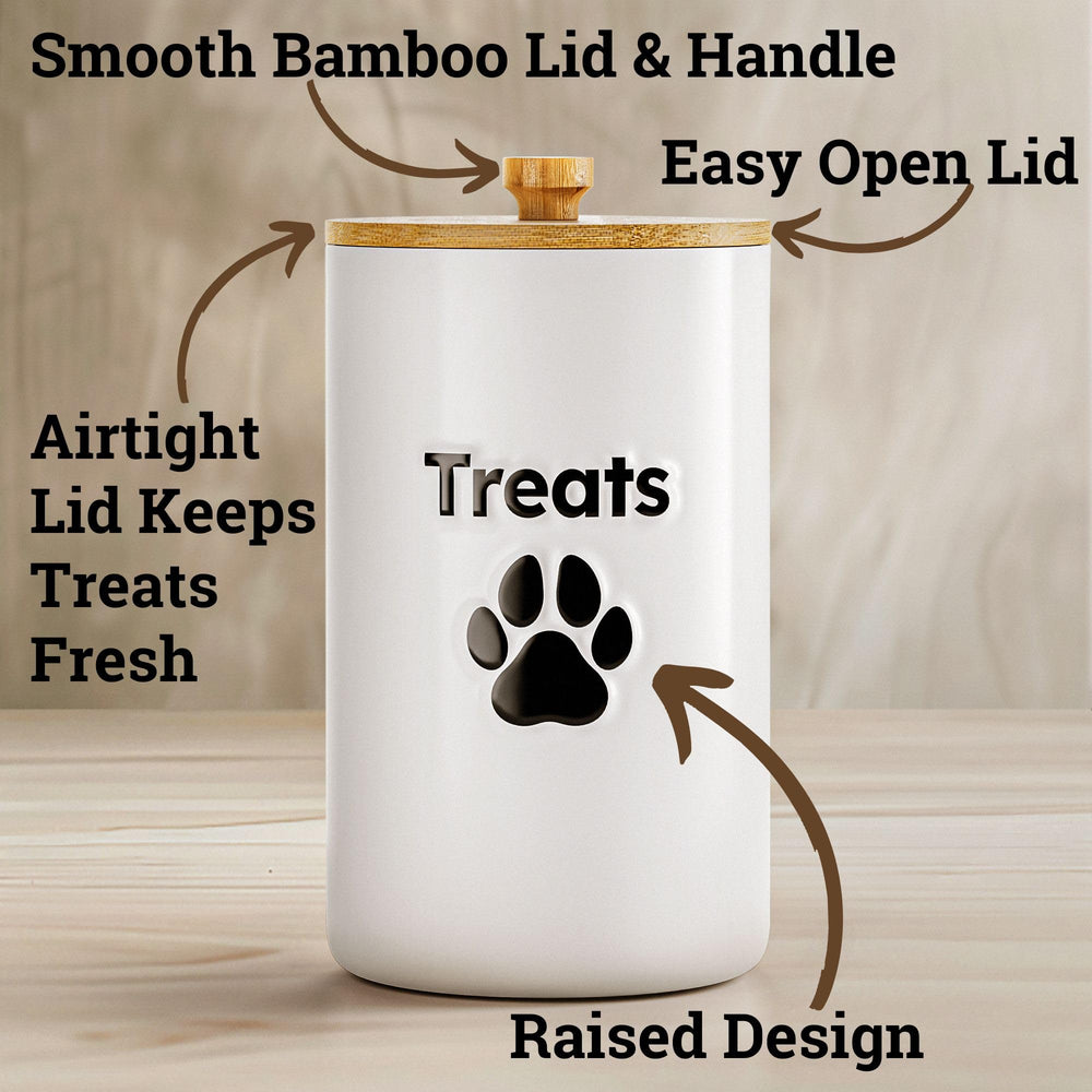 HB Design Co 7-cup ceramic jar stores dog treats neatly on the counter