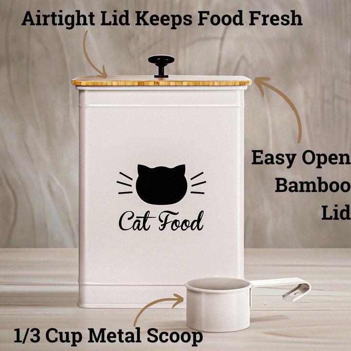HB Design Co airtight bamboo lid preserves dryness for cat food storage.