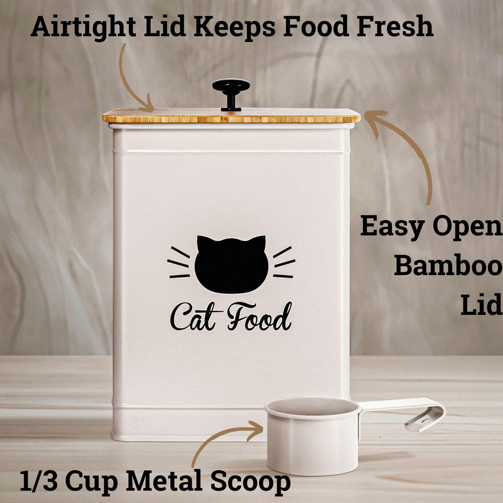 HB Design Co airtight bamboo lid preserves dryness for cat food storage.