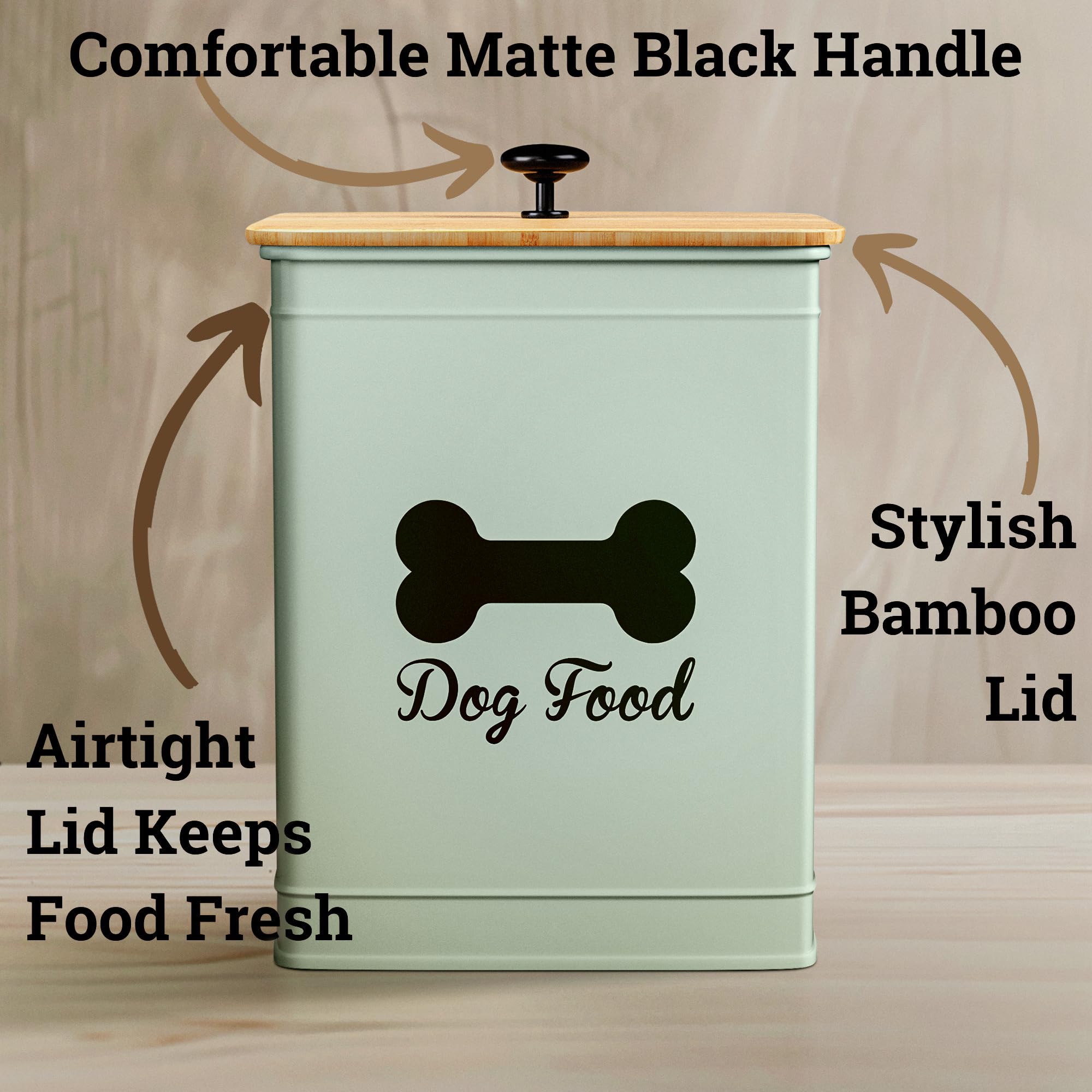 HB Design Co. airtight bamboo lid keeps kibble dry and fresh.