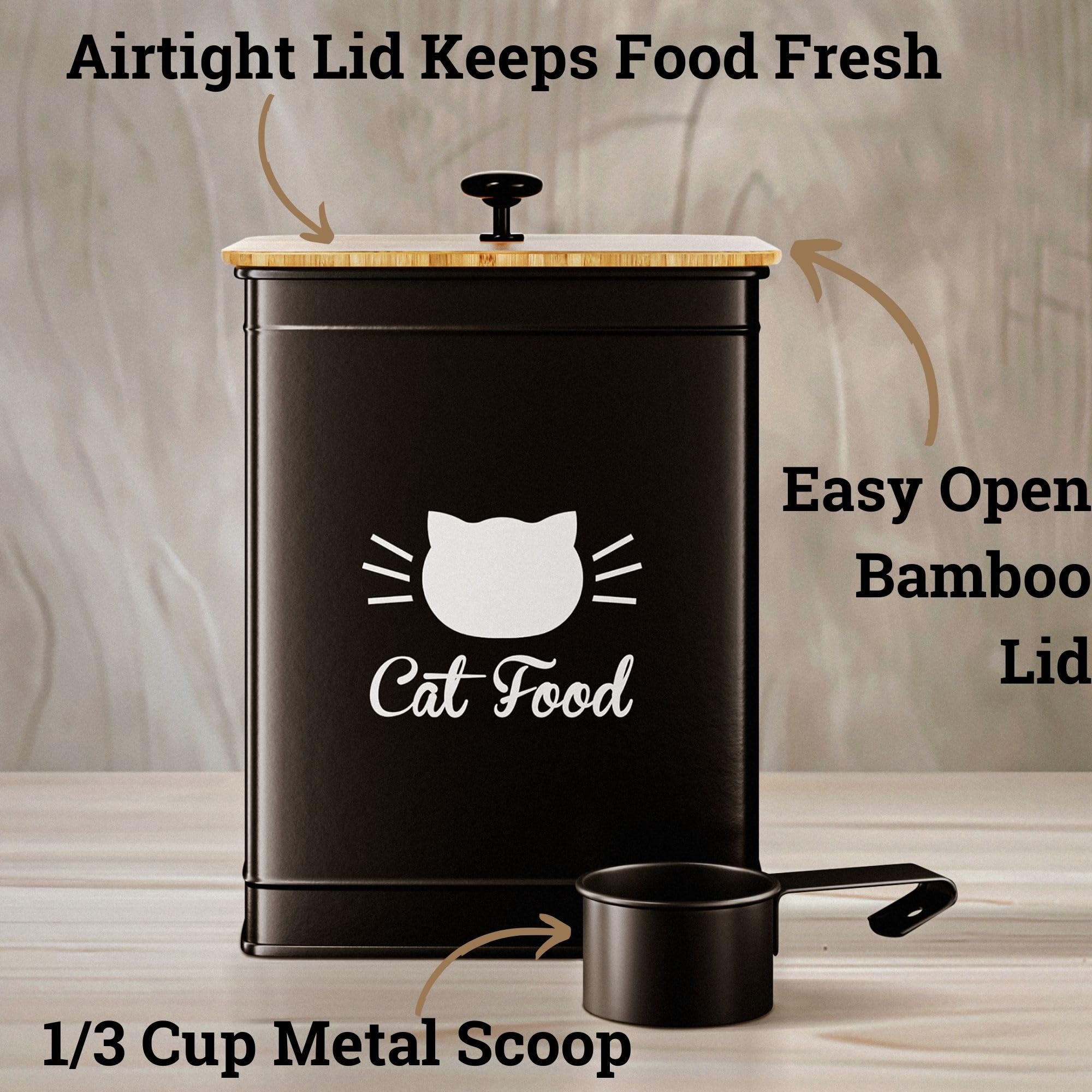 HB Design Co metal scoop included for easy, mess-free cat feeding.