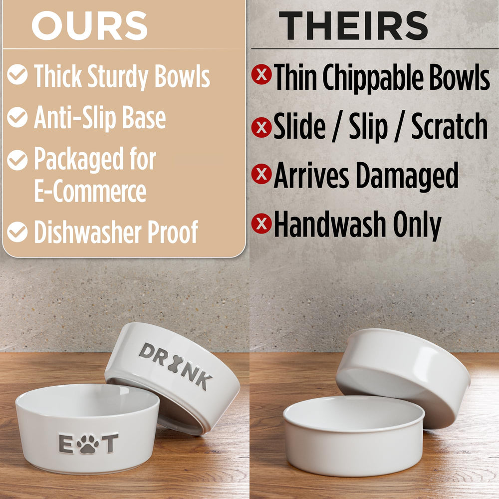HB Design Co bowls sized 6.5 inches wide, ideal for medium dogs.