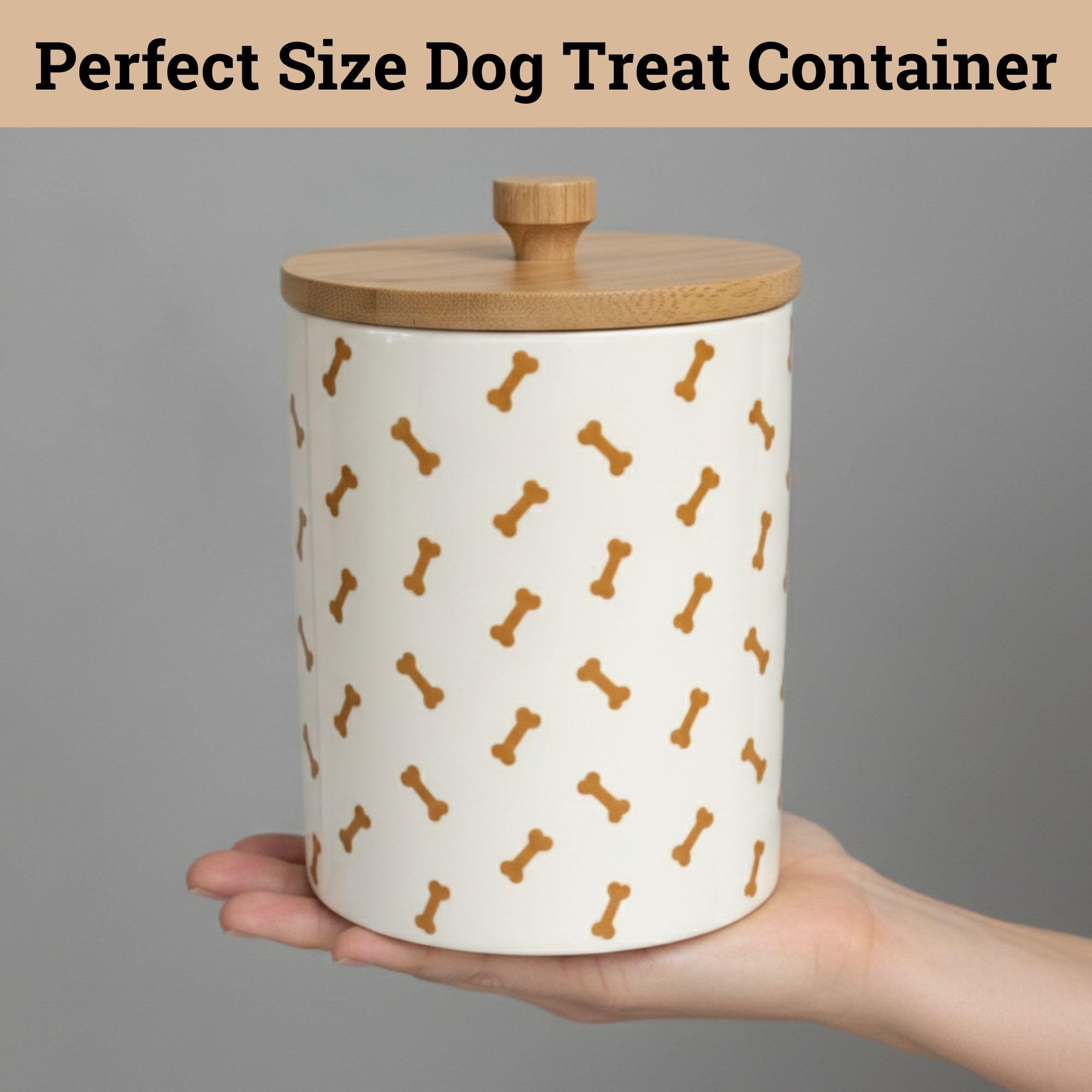 HB Design Co. 4-cup dog biscuit container fits standard treats.