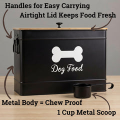 Matte black metal HB Design Co. bin with bamboo lid for stylish storage.