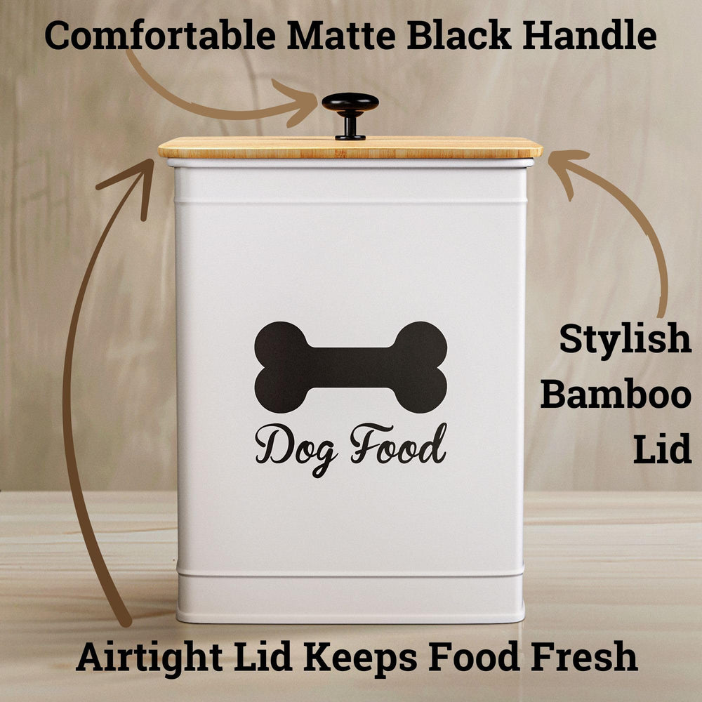 HB Design Co. bamboo lid container keeps kibble dry with easy-access serving