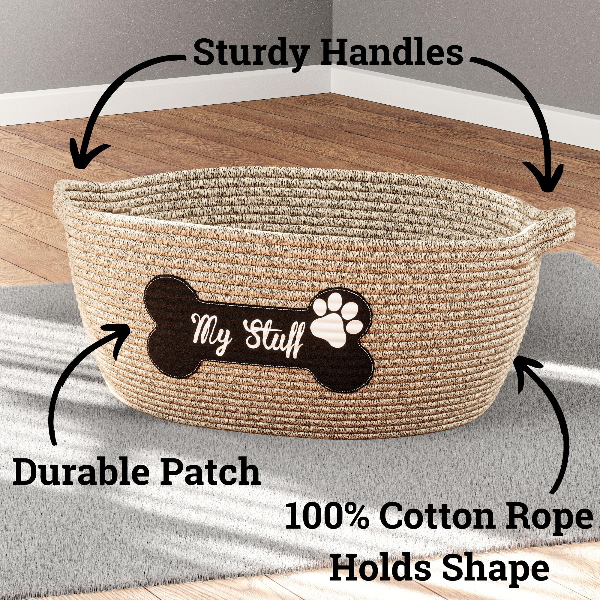 HB Design Co basket measures 18x13x8 inches for versatile living room toy storage.