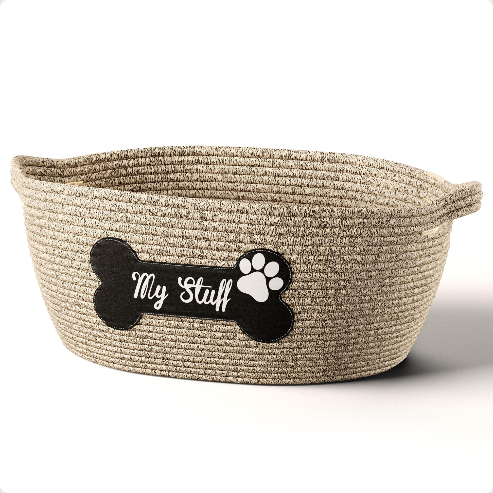 HB Design Co dog toy basket with cotton rope weave for durable toy storage.