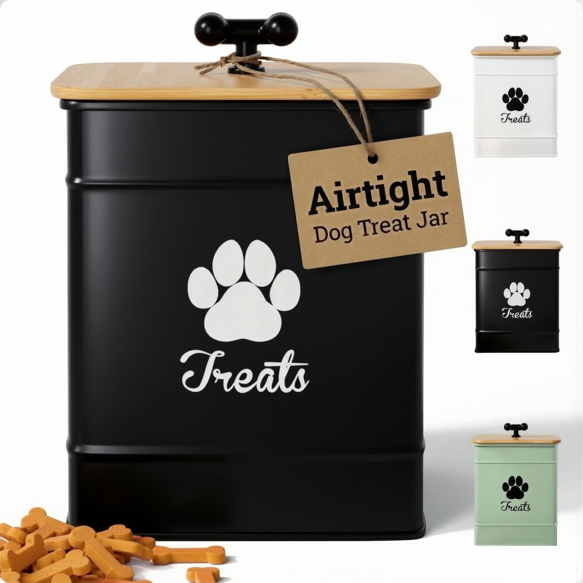 HB Design Co dog treat container with airtight bamboo lid keeps treats fresh