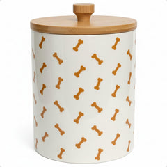 HB Design Co. dog treat container with airtight lid keeps treats fresh.