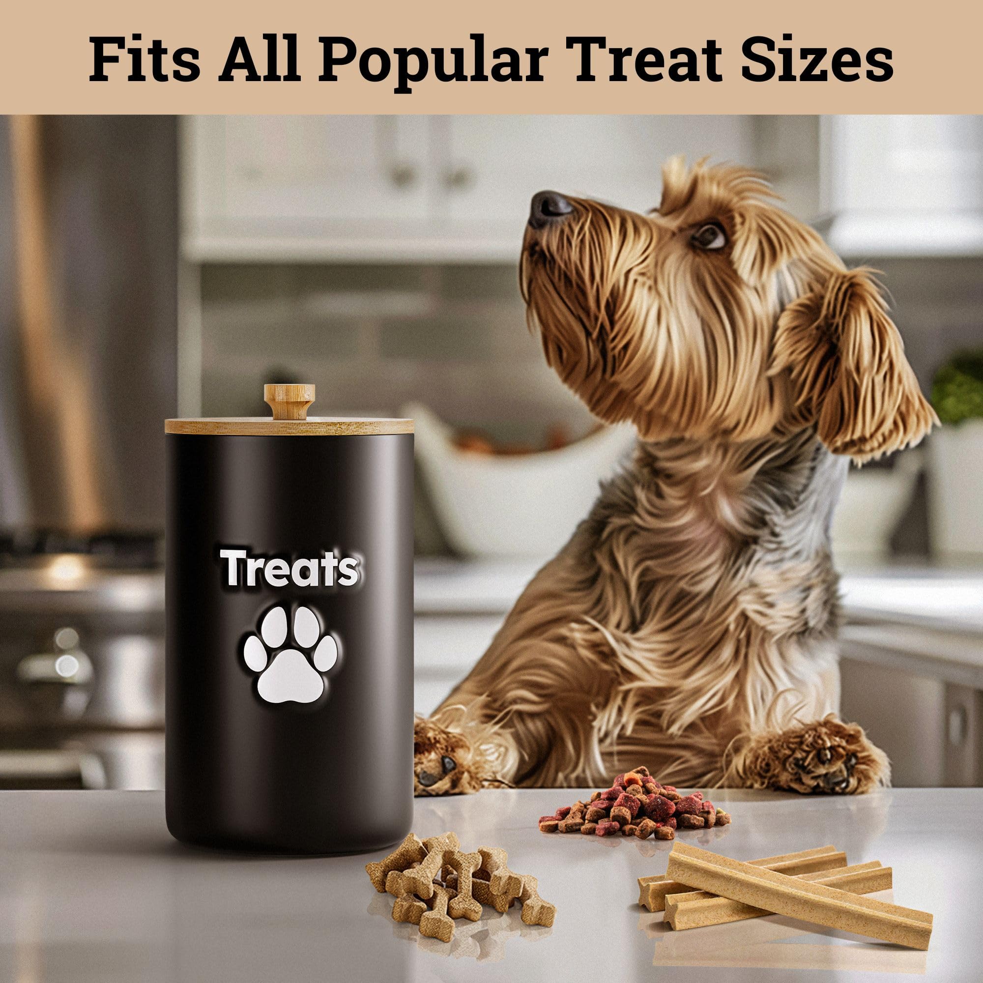 HB Design Co dog treat container inside capacity view shows 7-cup storage.