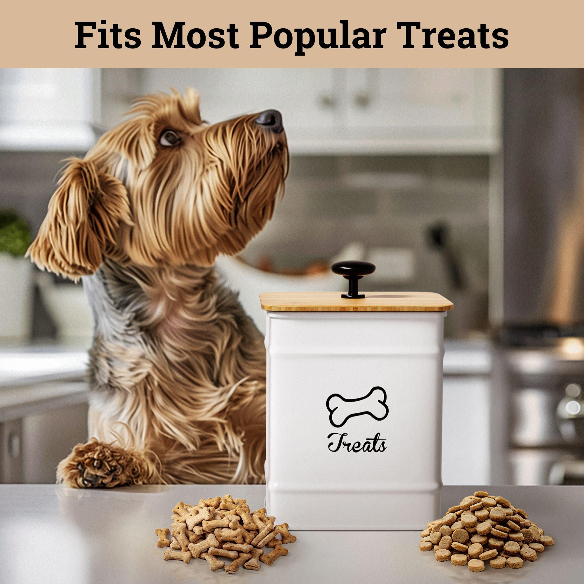 HB Design Co. white iron dog treat jar highlights durable, food-safe construction