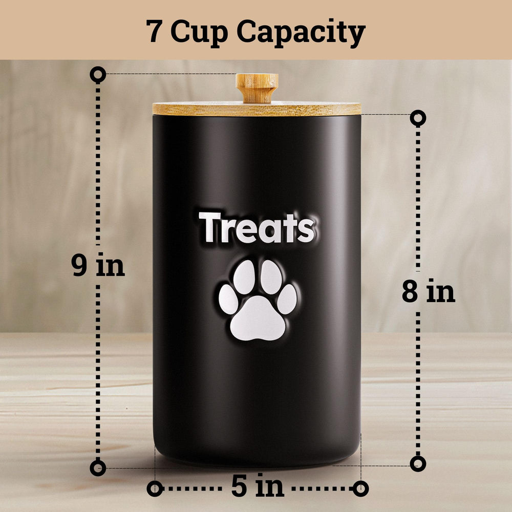 HB Design Co dog treat container with treats shows easy access and secure storage.