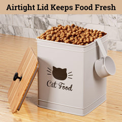 HB Design Co easy-open lid with comfortable handle for scooping cat food.