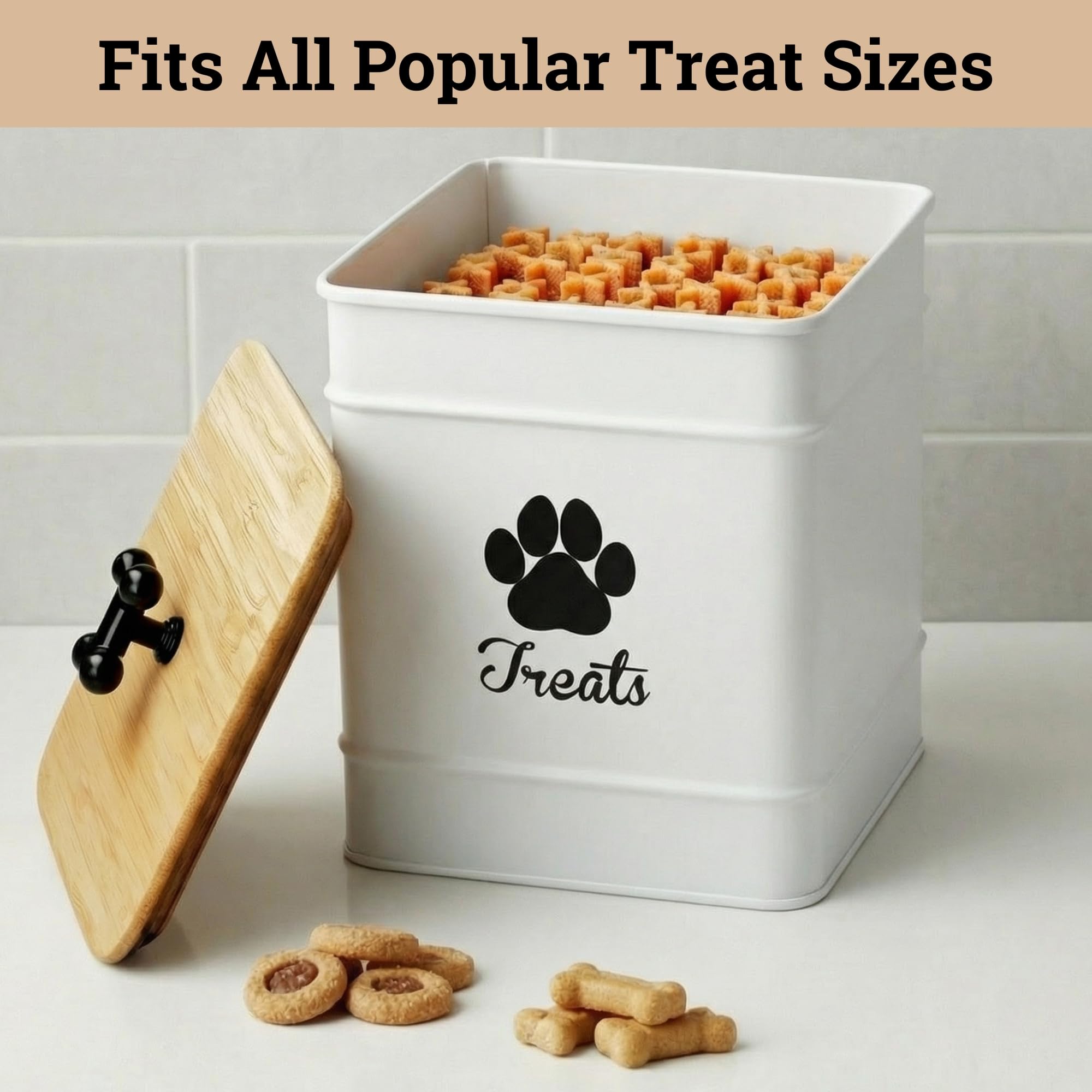 HB Design Co kitchen counter pet storage tin shown on display