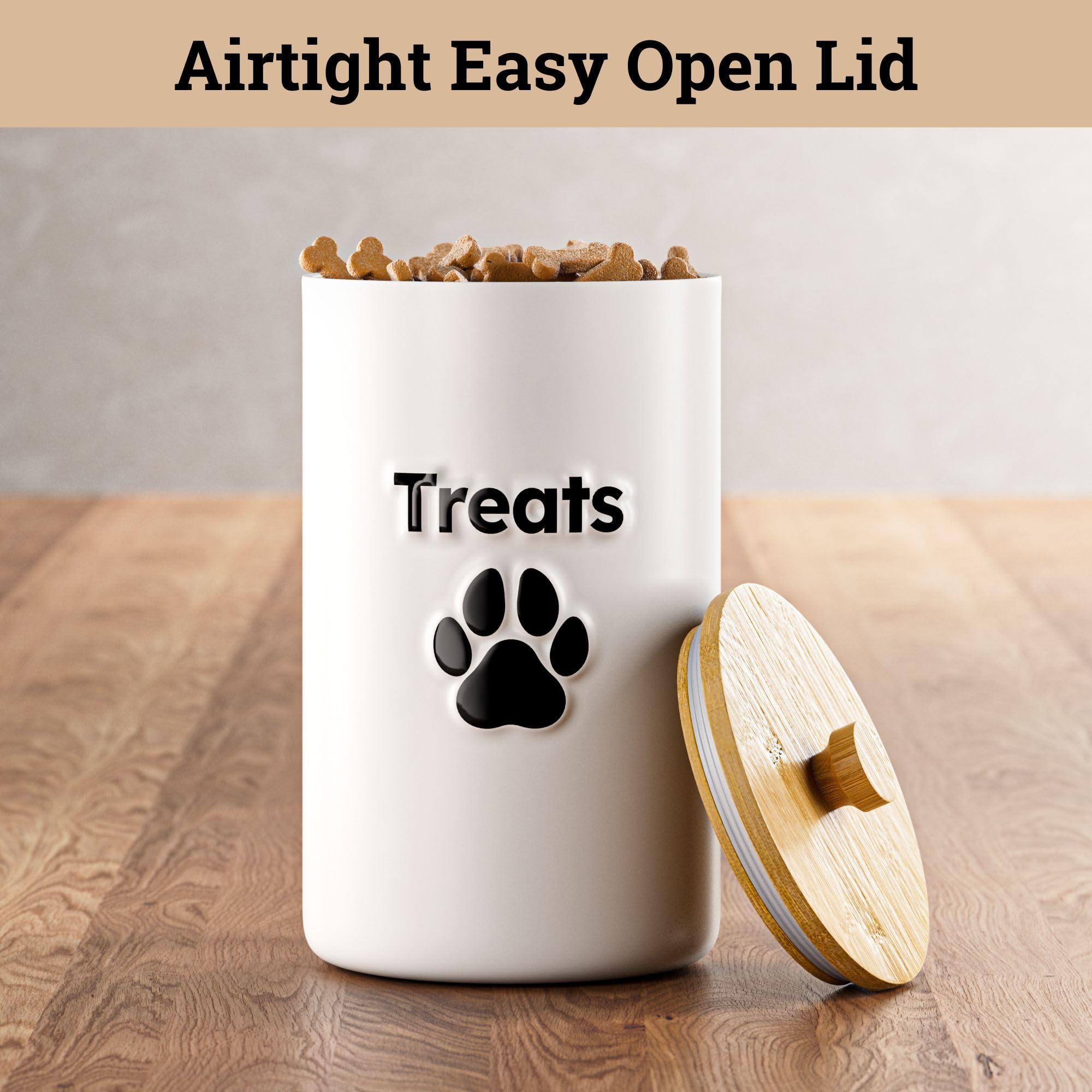 HB Design Co kitchen counter canister protects kibble and treats in one place