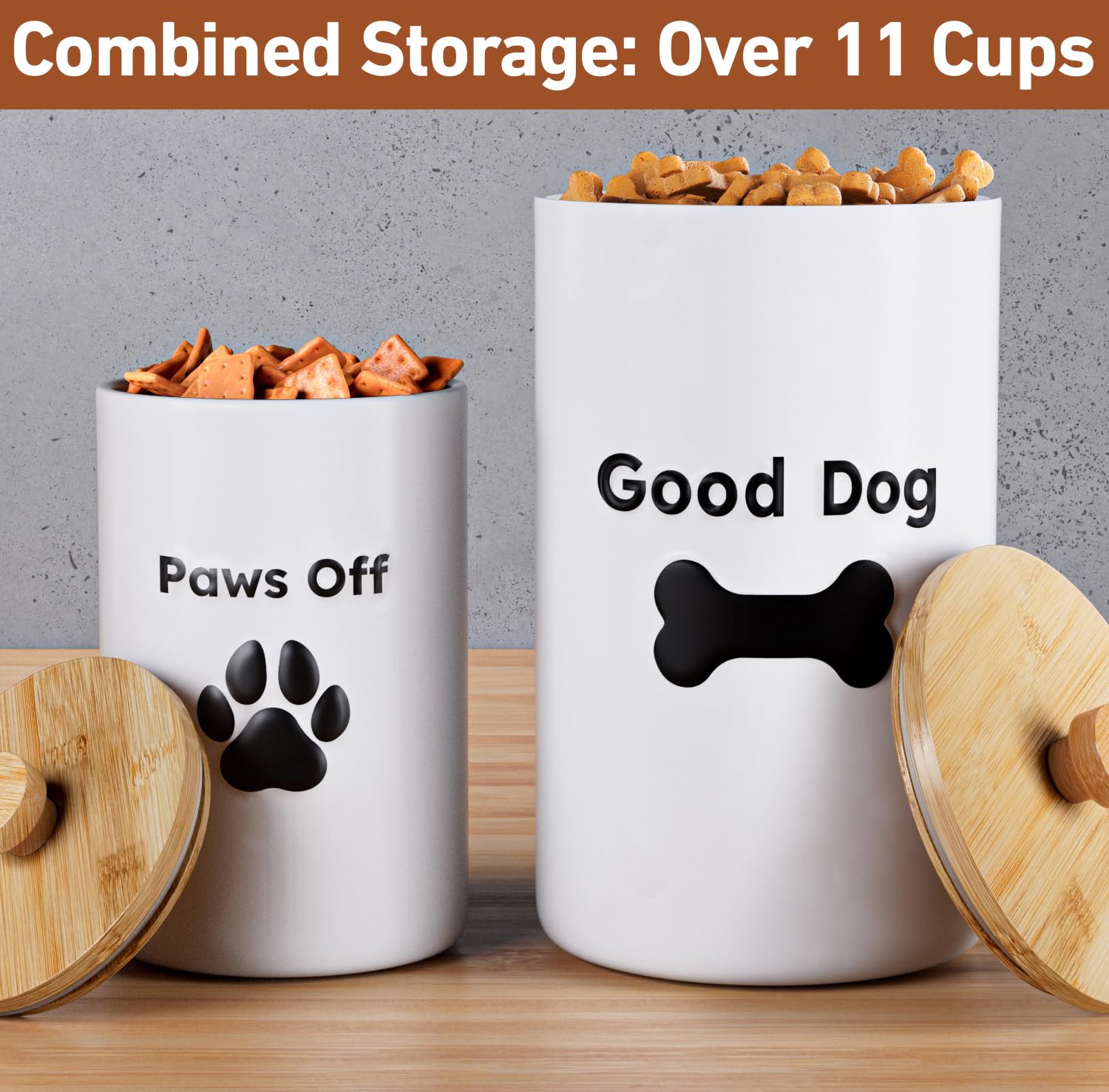 HB Design Co matte white ceramic dog cookie jar with raised decorative detail for display