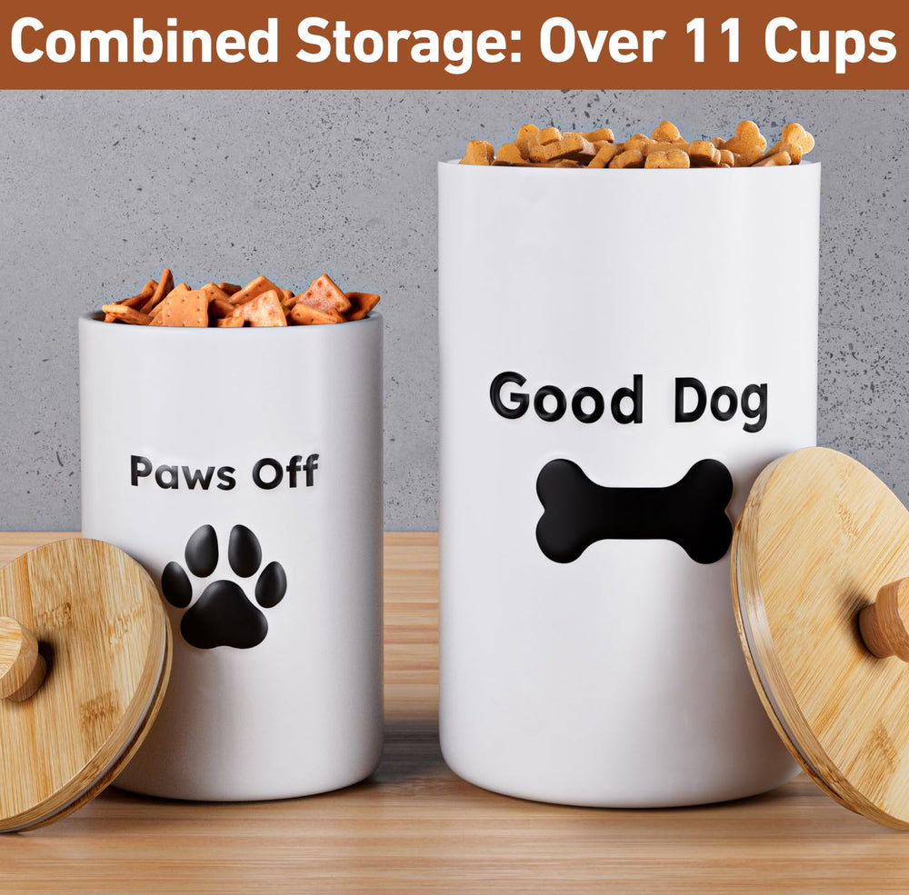 HB Design Co matte white ceramic dog cookie jar with raised decorative detail for display