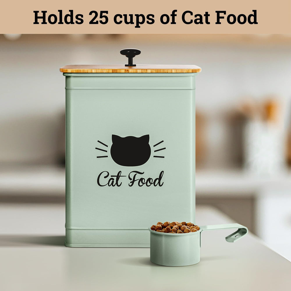 HB Design Co metal scoop hanging on the lid handle for precise portions