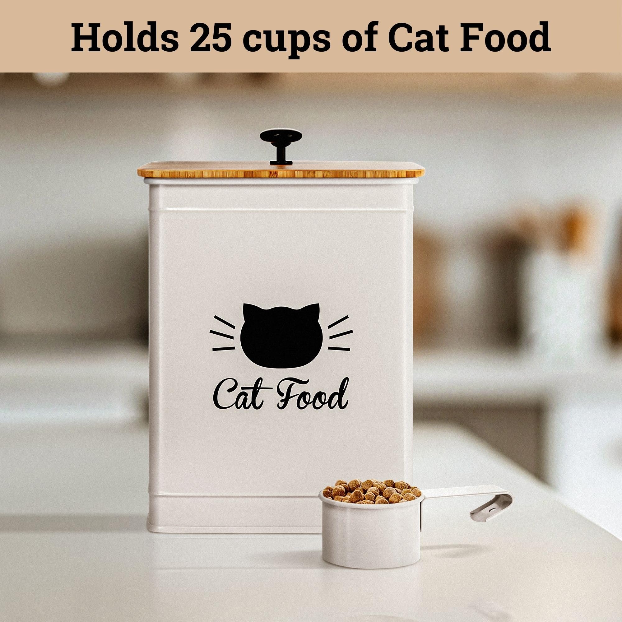 HB Design Co metal scoop included for easy cat food serving.