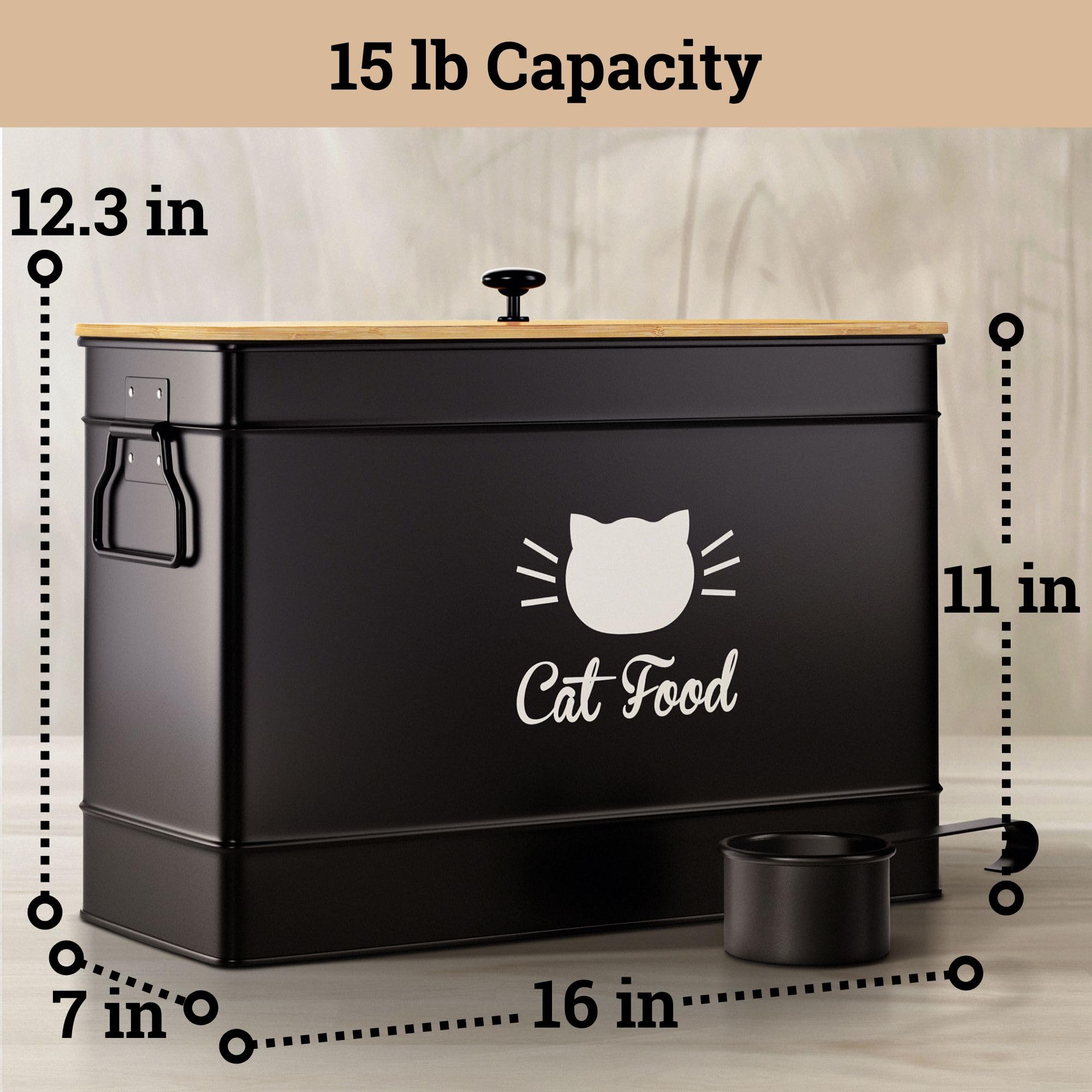 Bamboo lid provides a moisture barrier to help maintain kibble quality.