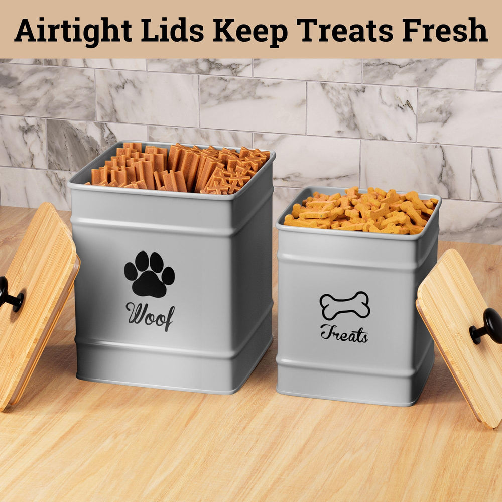 HB Design Co powder-coated gray jar demonstrates stylish storage for treats.