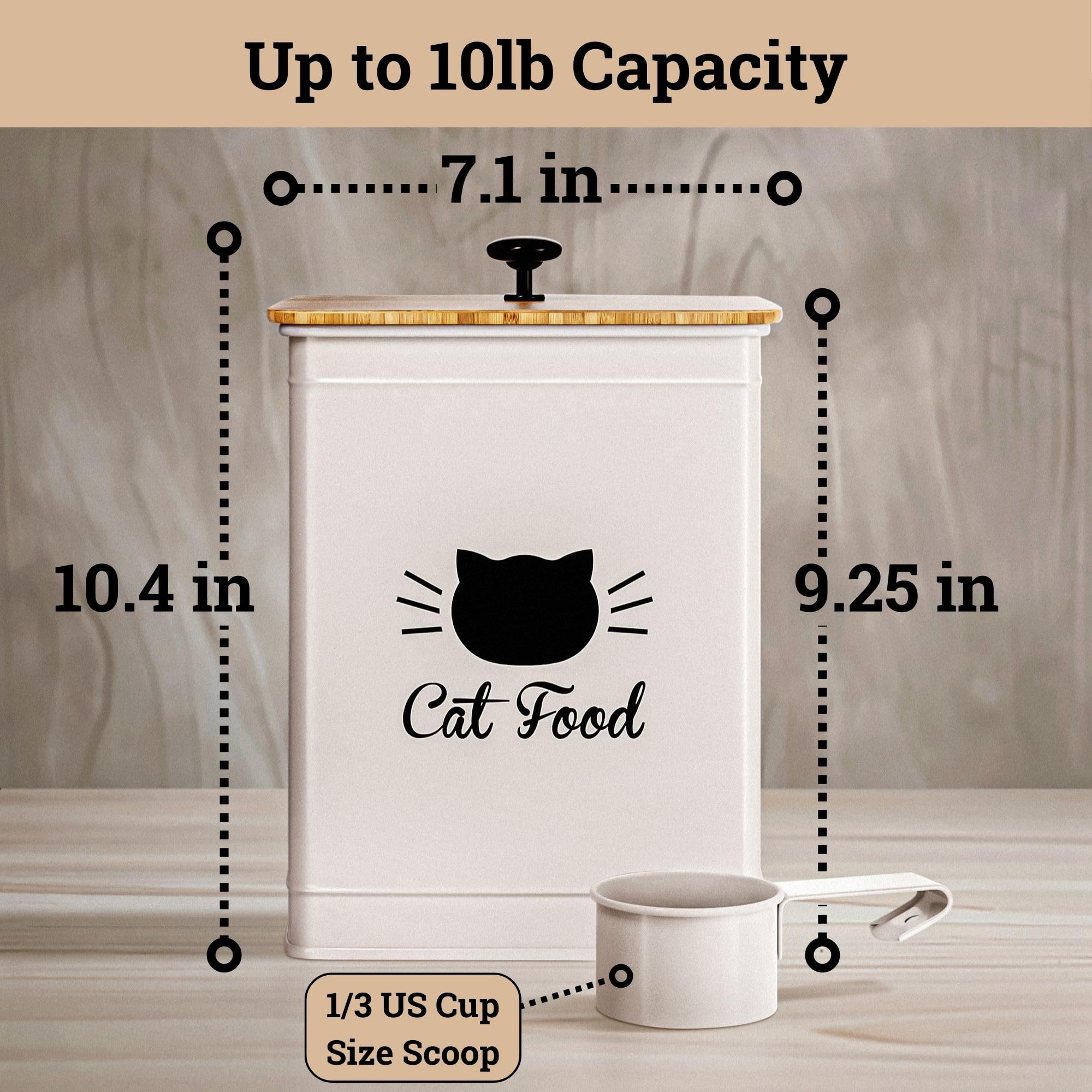 HB Design Co sturdy iron construction cat food storage resists dents.
