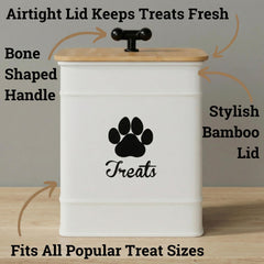 HB Design Co white iron dog cookie jar on a kitchen counter