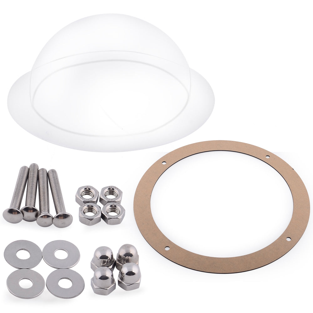 H&B Luxuries easy-installation dog window with screws and trim ring for fence mounting.
