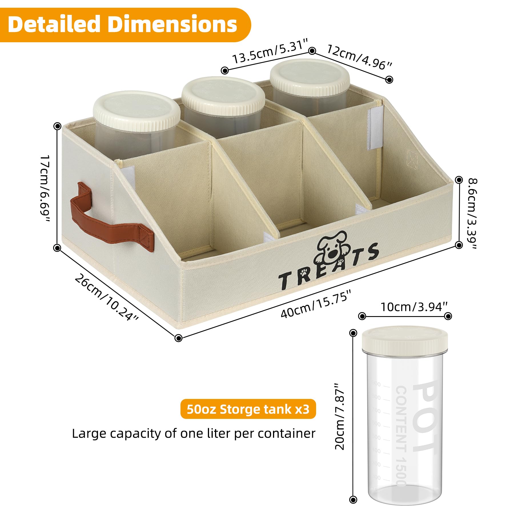 Hbazzor 50oz treat jars beige, front view for easy access.