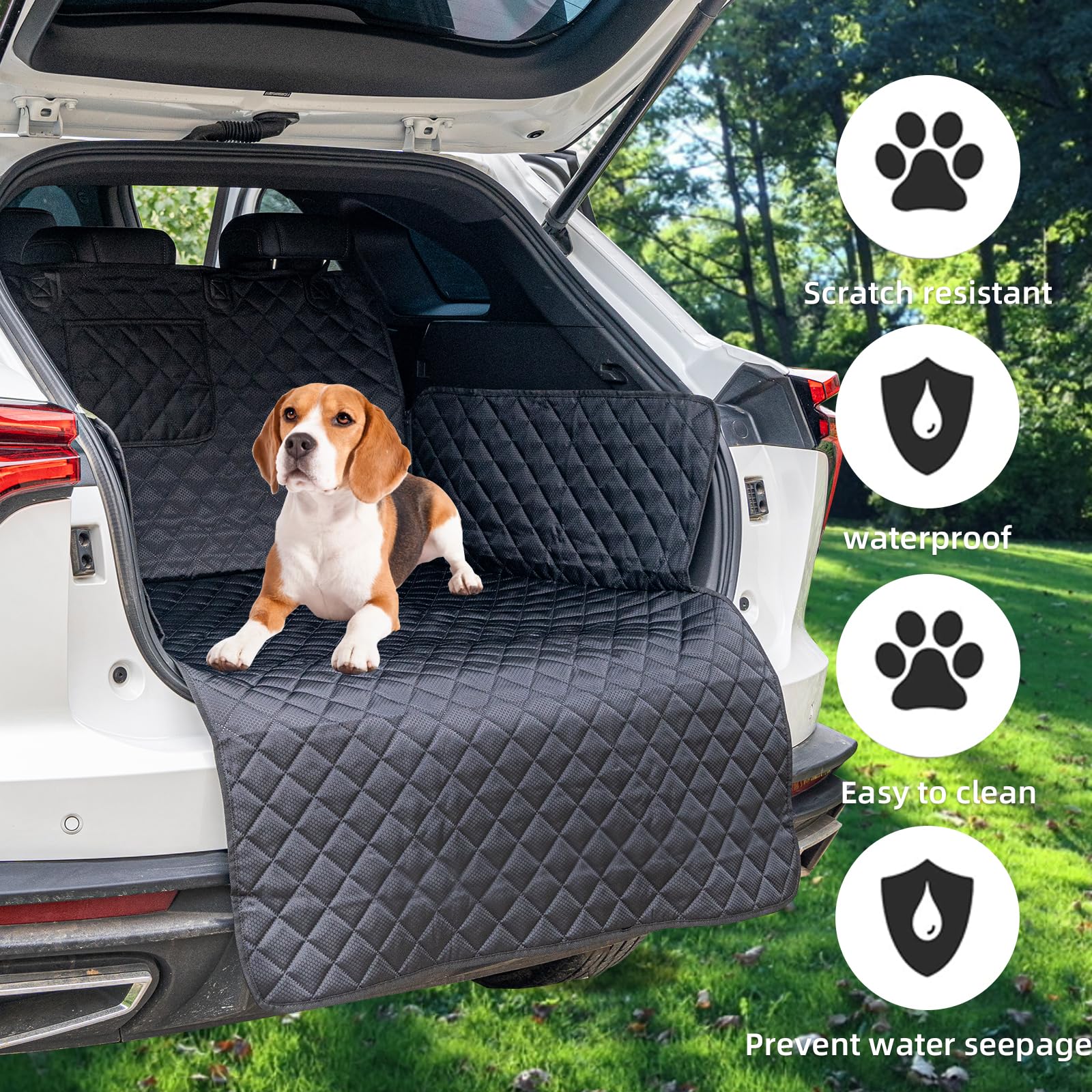 HCCW dog seat cover back with bumper flap guarding seats during trips.