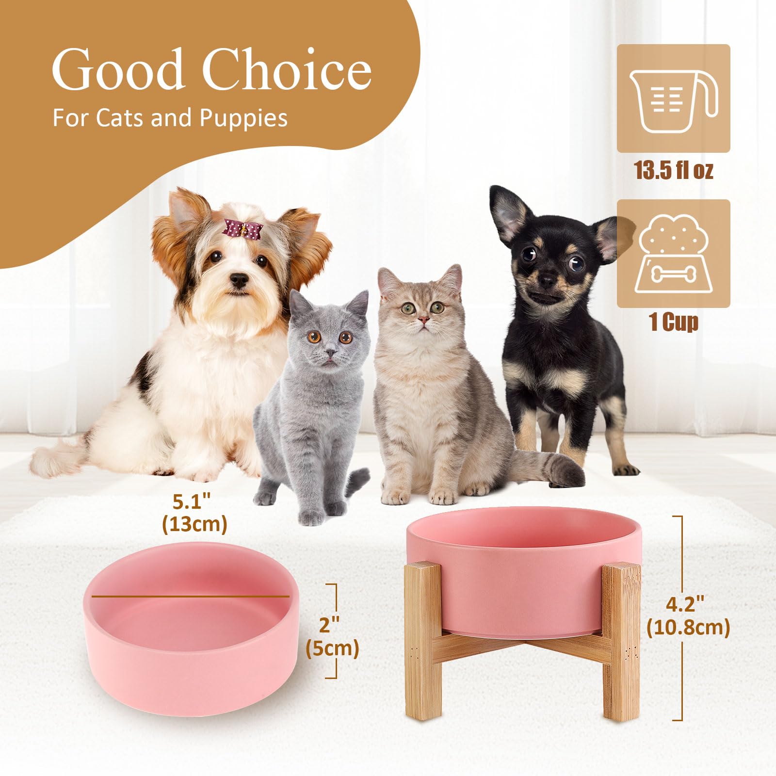 HCHLQLZ adjustable-height cat bowl on bamboo stand for growing pets