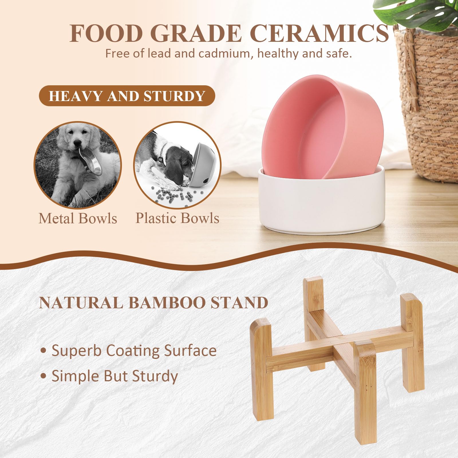 Non-slip wood base keeps HCHLQLZ bowl steady during meals.