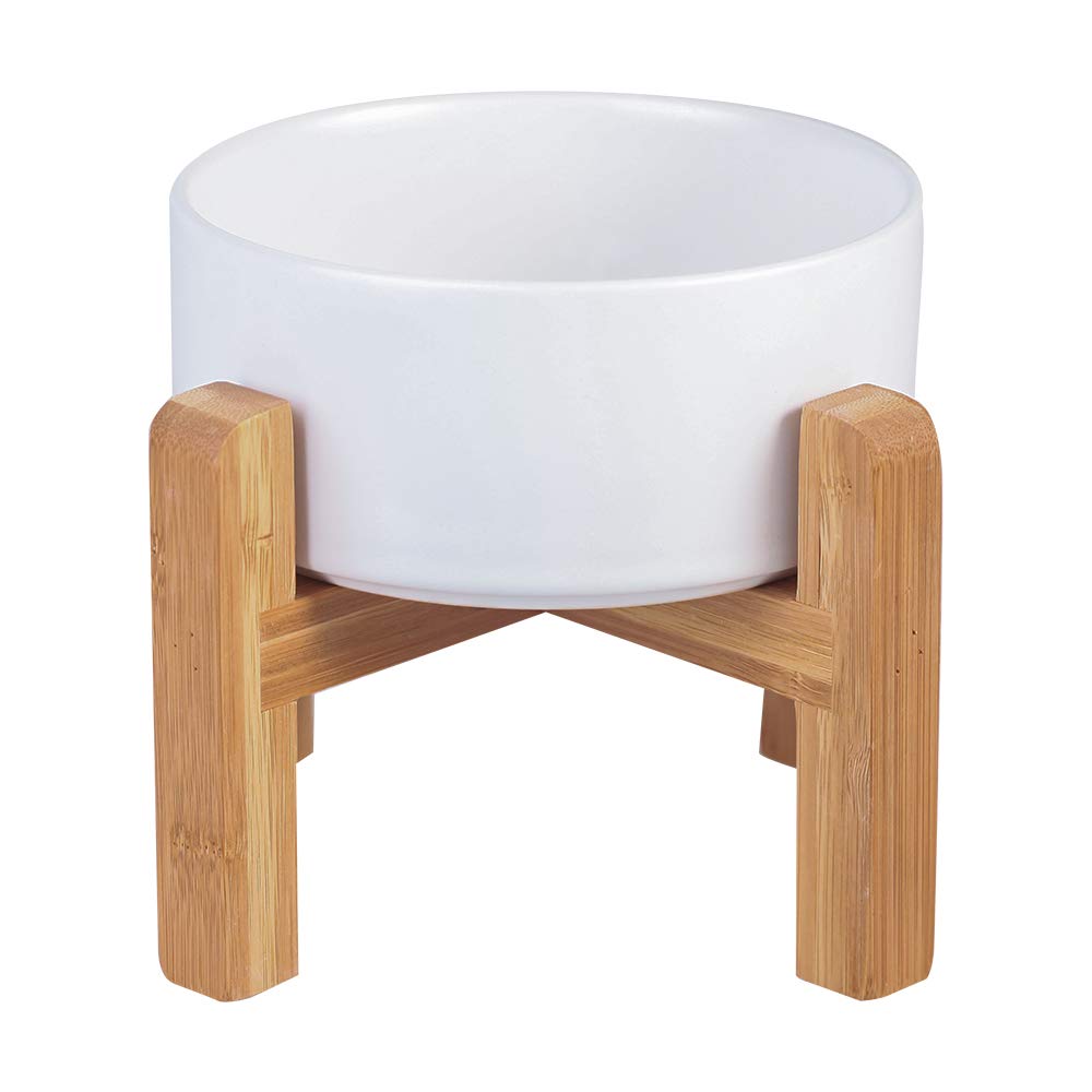 HCHLQLZ ceramic elevated cat bowl on wood stand for mess-free feeding at home