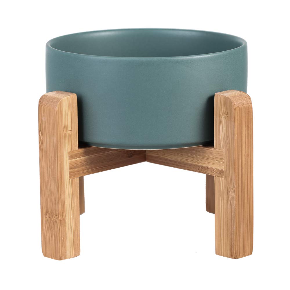 HCHLQLZ ceramic elevated cat bowl with wood stand for comfortable feeding.