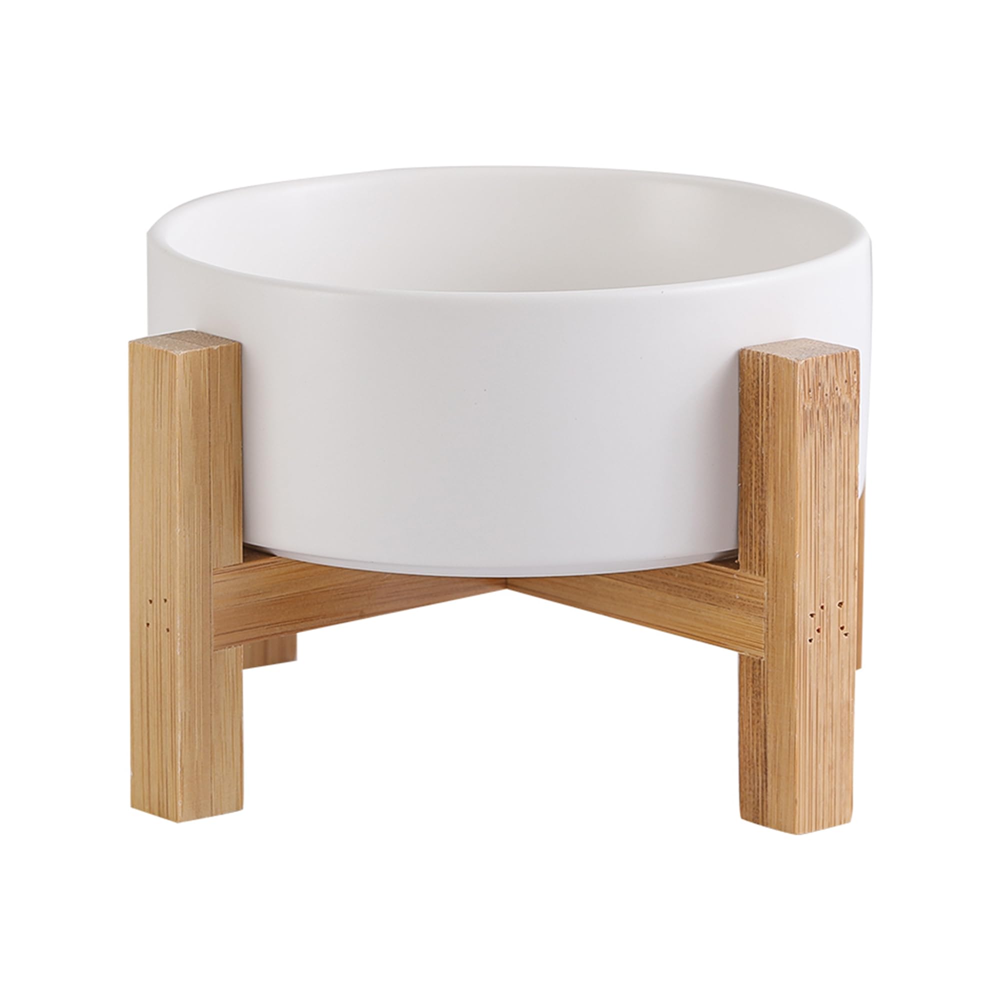 HCHLQLZ elevated ceramic cat bowl with bamboo stand for comfortable feeding.