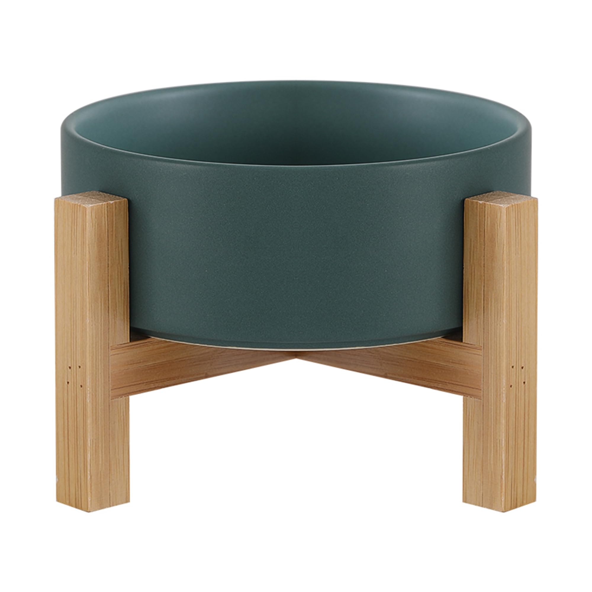 HCHLQLZ raised ceramic cat bowl with bamboo stand promotes comfortable feeding.