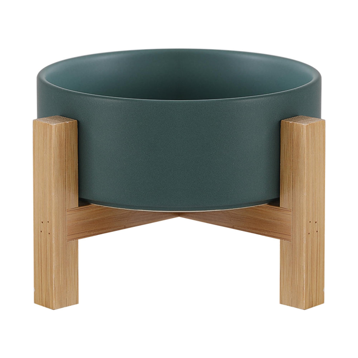 HCHLQLZ raised ceramic cat bowl with bamboo stand promotes comfortable feeding.