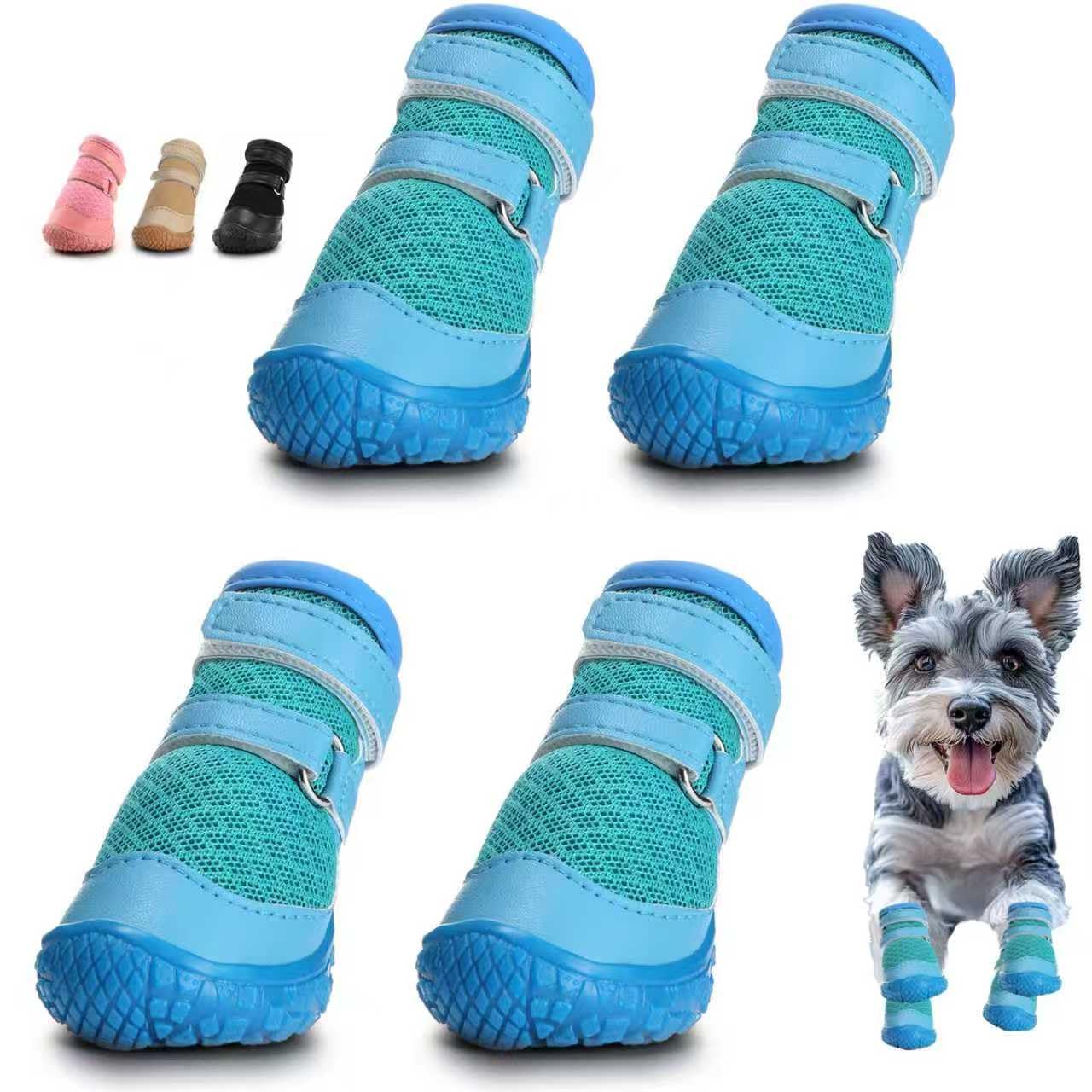 Hcpet blue dog shoes on paw with secure strap for outdoor adventures.