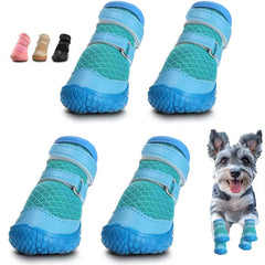 Hcpet blue dog shoes on paw with secure strap for outdoor adventures.
