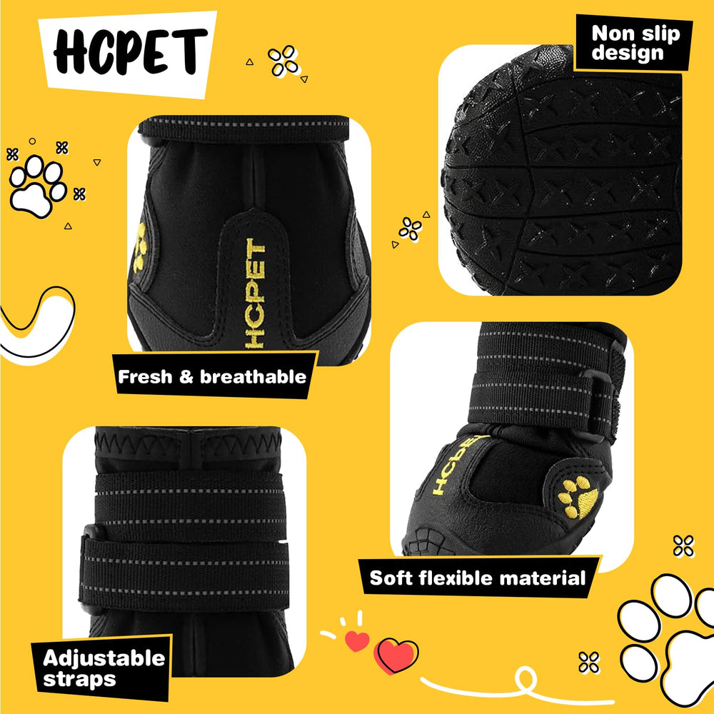 Hcpet dog boots adjustable strap secure fit prevents slipping during walks.