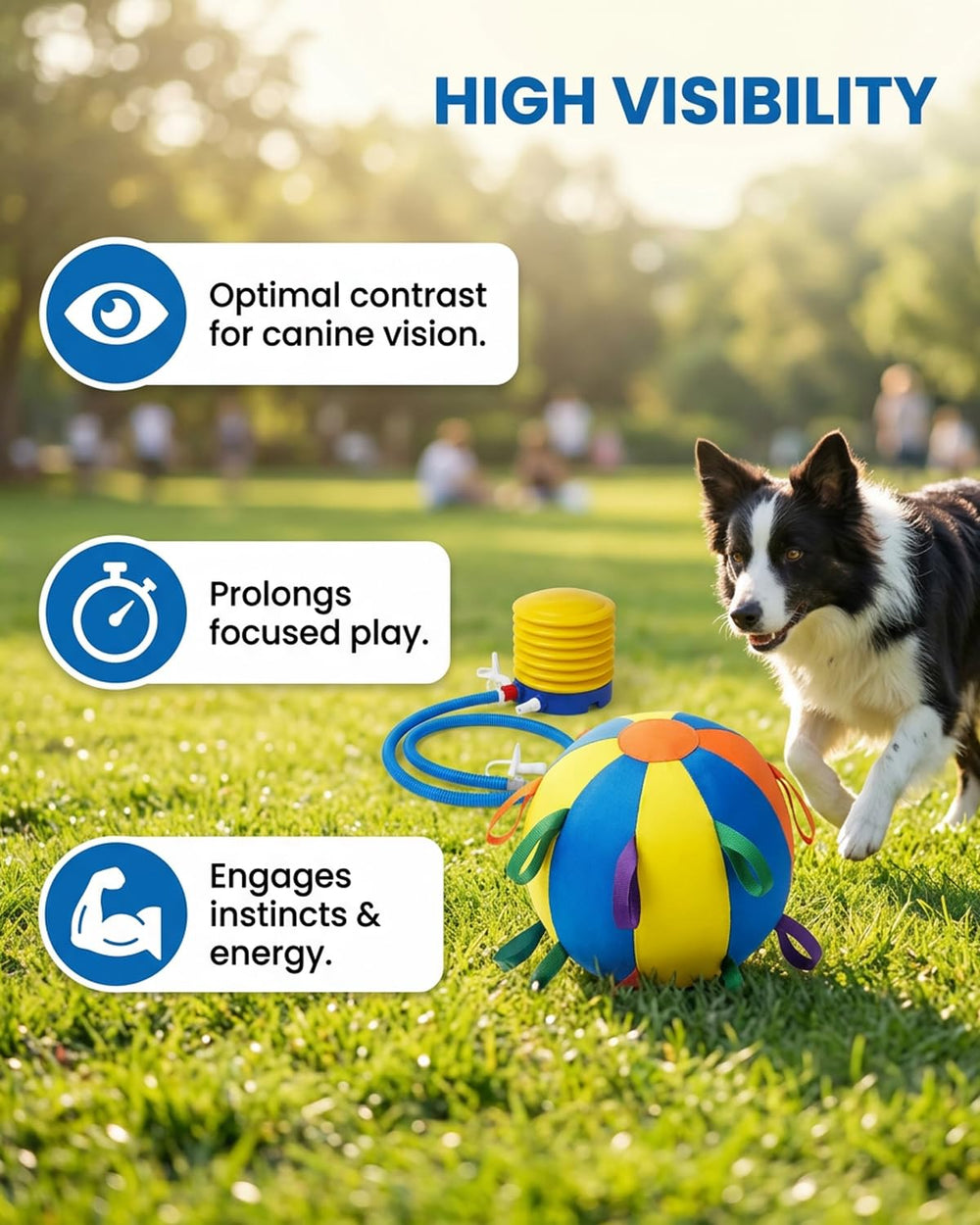 HCPPKZL Calming Jumbo Ball strap-handle view, enables easy pickup and interactive tossing.