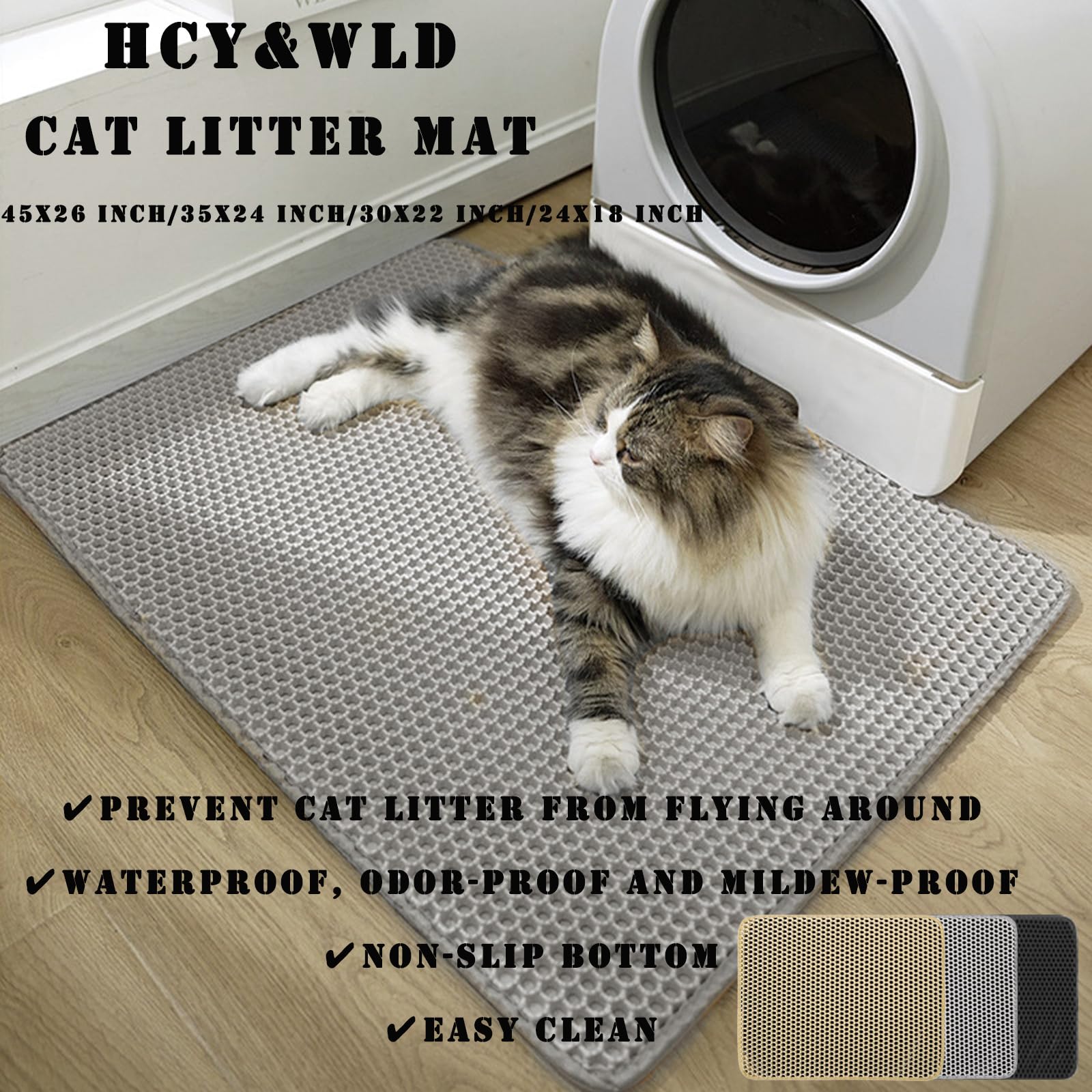 HCY&WLD cat litter mat with large diameter grid captures litter from paws