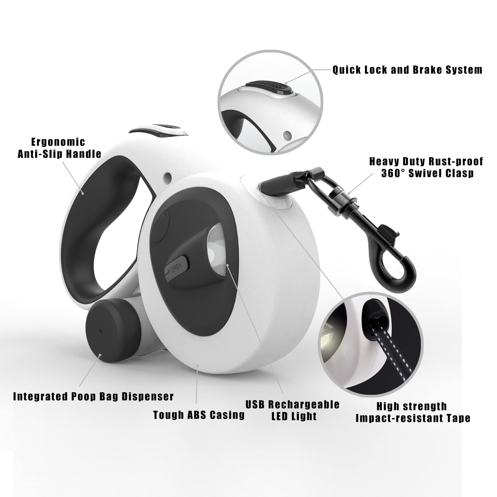 HCY&amp;WLD LED light on retractable leash helps evening or dawn strolls.