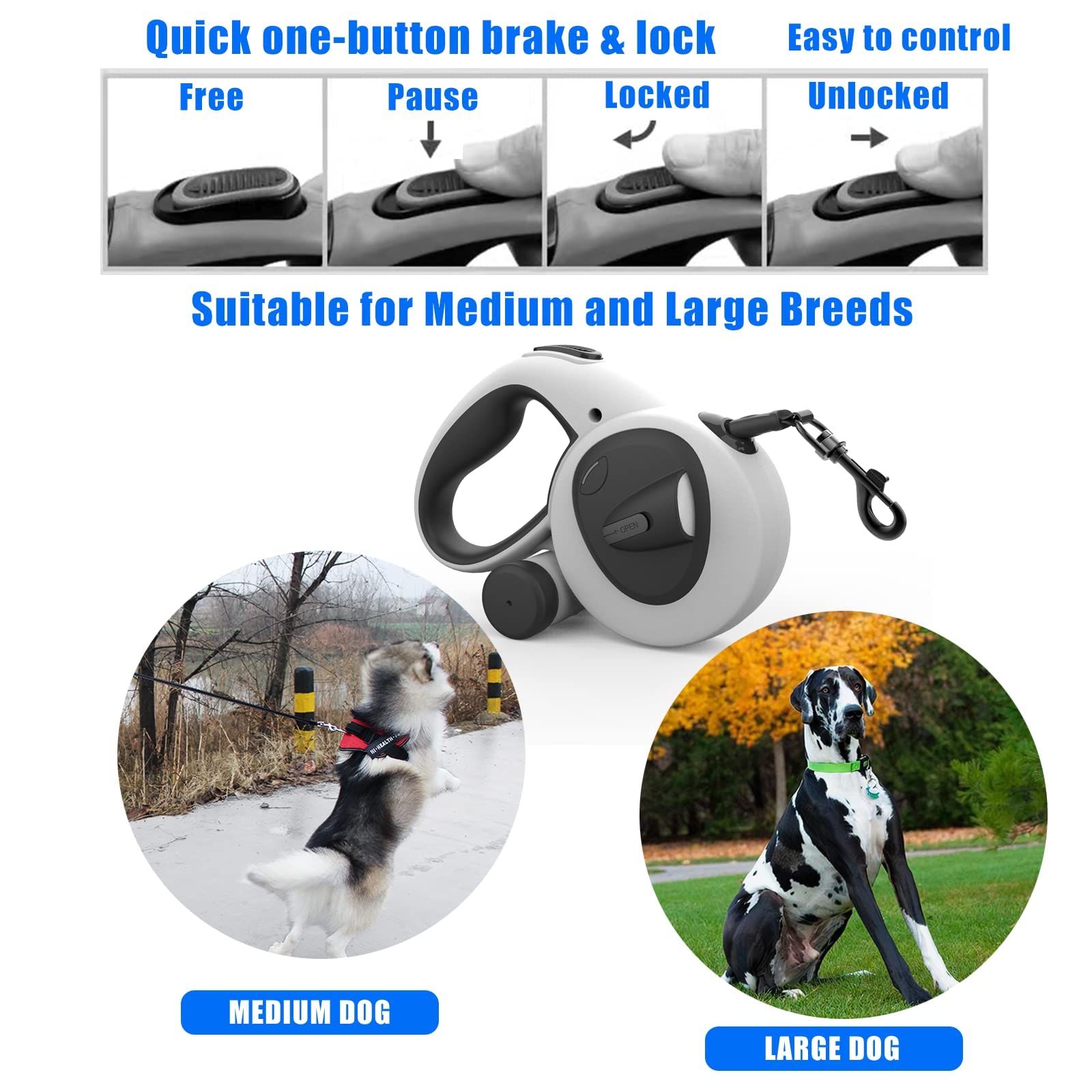 HCY&amp;WLD one-button brake and lock for simple leash safety.