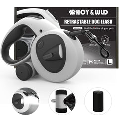 HCY&amp;WLD upgrade 4-in-1 retractable leash with LED and dispenser boosts night visibility.