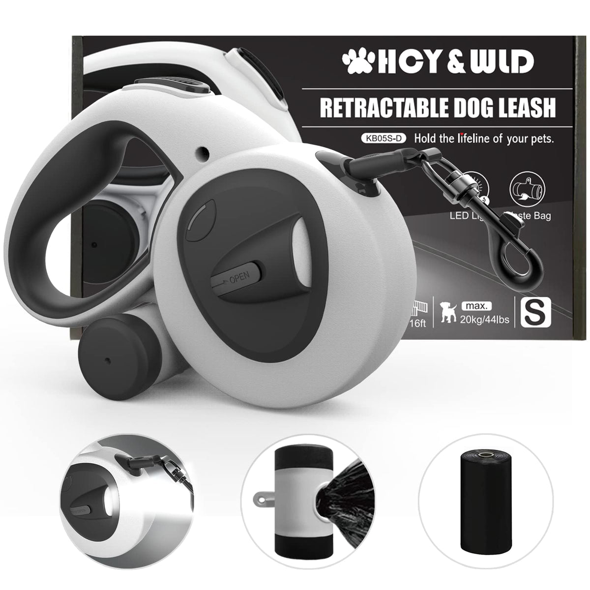 HCY&WLD upgrade 4-in-1 retractable leash with 16 ft reach for safer control