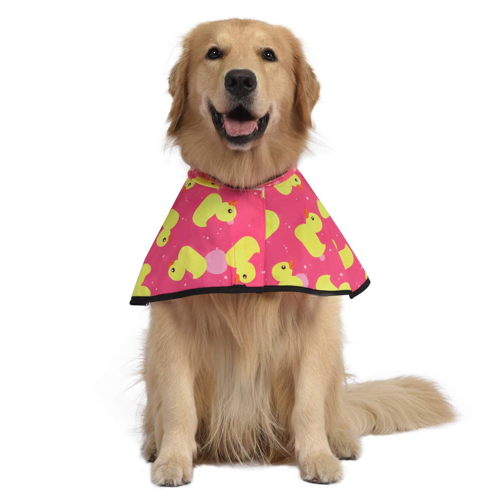 HDE raincoat with adjustable belly strap for secure, comfortable fit during rainy walks.